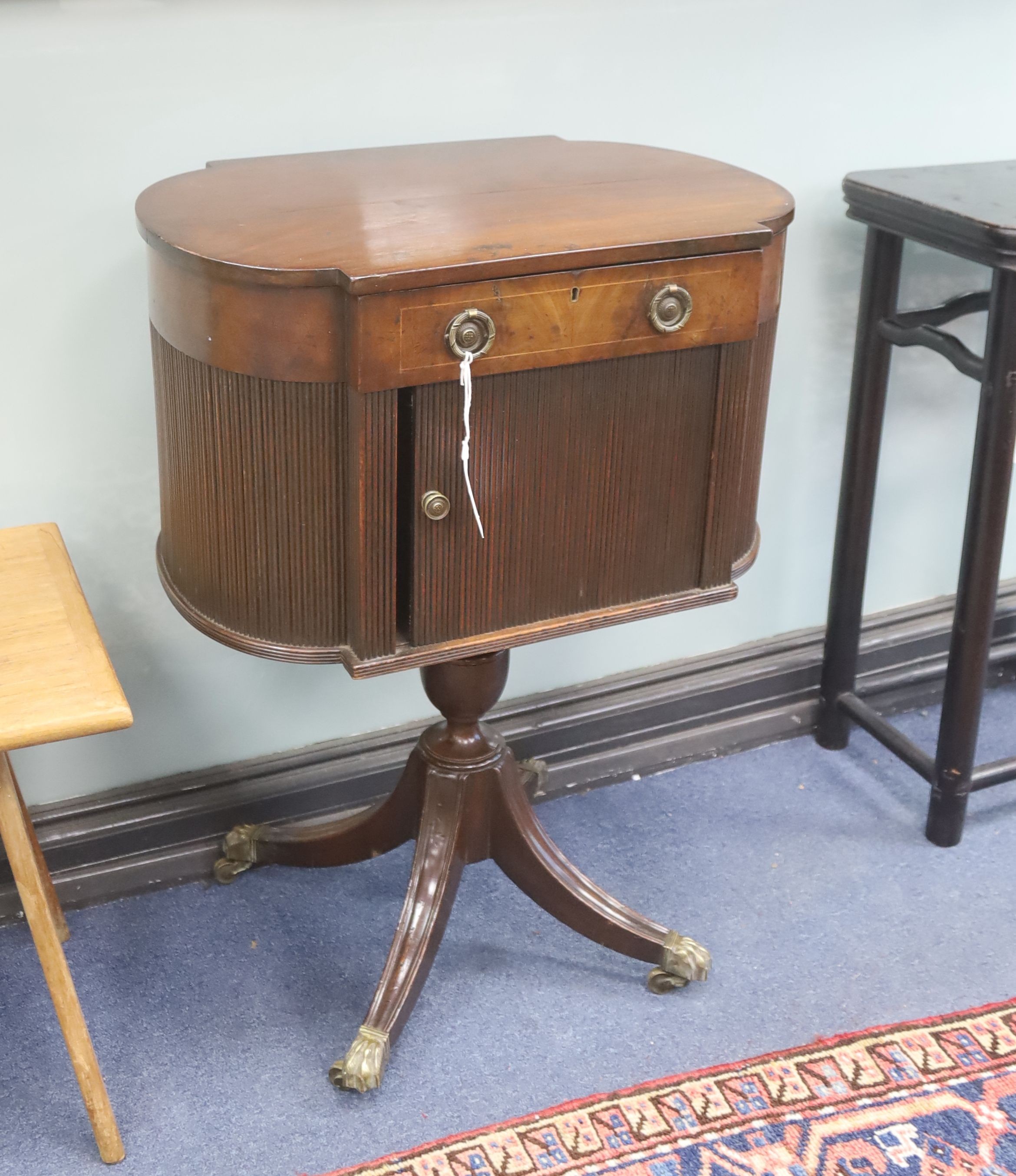A George III mahogany enclosed wash stand with tambour cupboard, width 56cm, depth 38cm, height 78cm